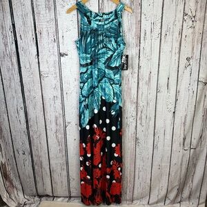 🏷️NWT Tango Mango Maxi Dress Size Medium Sleeveless Floral Polka Dot Mixed Print